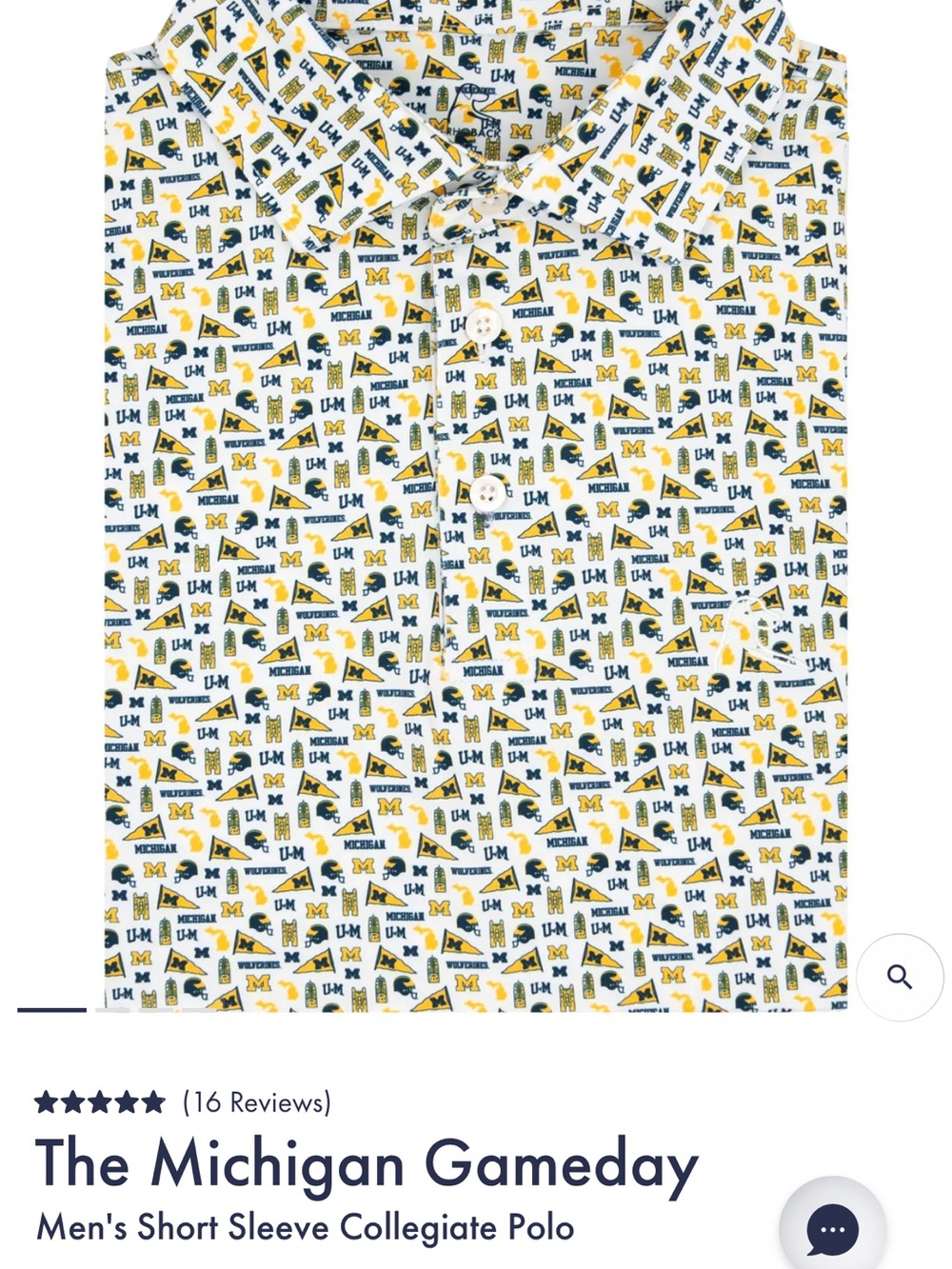 Rhoback Men's Michigan Gameday Polo - White, Yellow, Blue